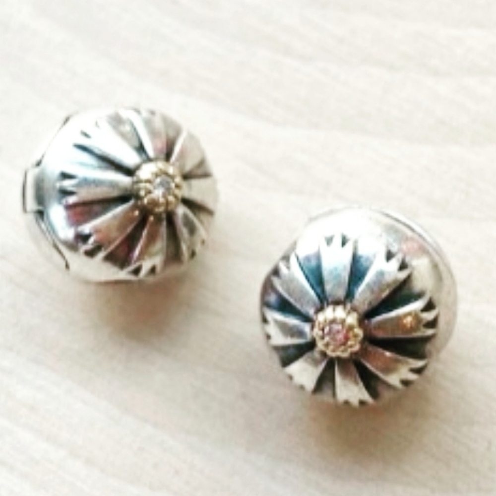 PAIR of Pandora clips 14K accent retired "Flower friendship " - Picture 3 of 16